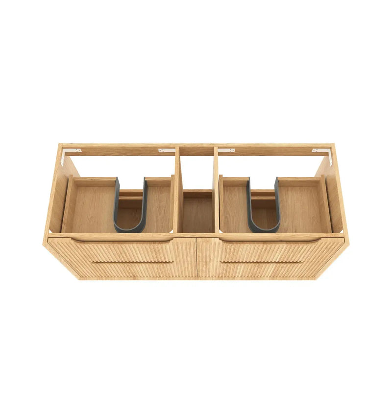 Byron Fluted Four Drawer Double Bowl Wall Hung Vanity Woodland Oak 1200mm/1500mm - FIL Kitchen Bathroom