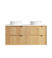 Byron Fluted Four Drawer Double Bowl Wall Hung Vanity Woodland Oak 1200mm/1500mm - FIL Kitchen Bathroom