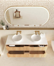 Byron Fluted Four Drawer Double Bowl Wall Hung Vanity Woodland Oak 1200mm/1500mm - FIL Kitchen Bathroom