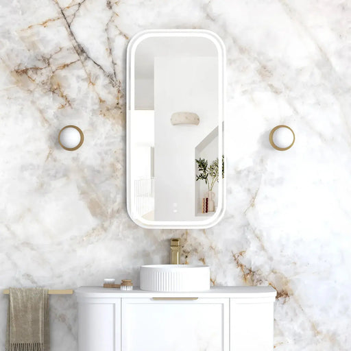 LED Newport White Metal Frame Mirror 900(H)x450(W) - FIL Kitchen Bathroom