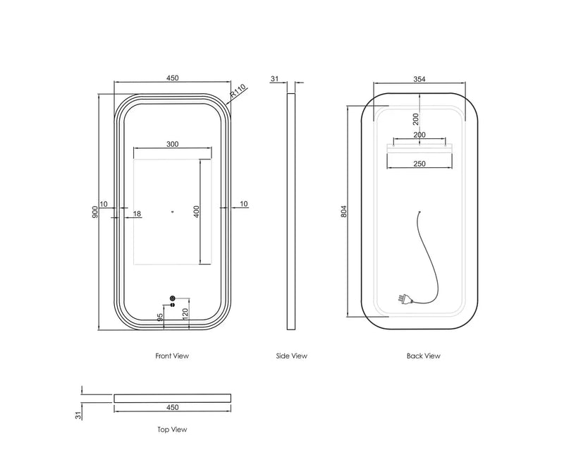 LED Newport White Metal Frame Mirror 900(H)x450(W) - FIL Kitchen Bathroom
