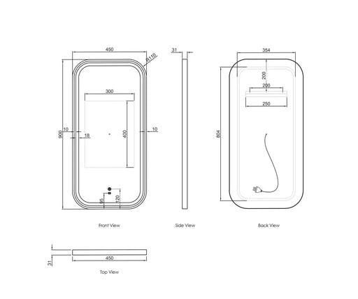 LED Newport White Metal Frame Mirror 900(H)x450(W) - FIL Kitchen Bathroom