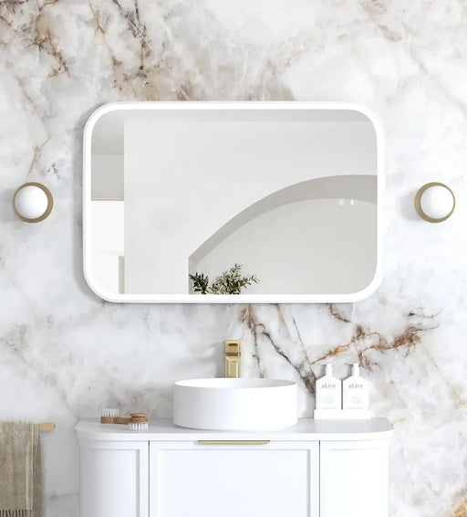 LED Newport White Metal Frame Mirror 900(H)x600(W) - FIL Kitchen Bathroom