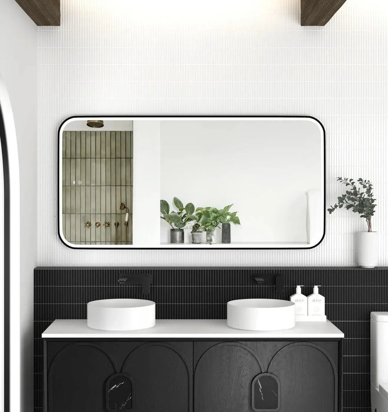 LED Newport Black Metal Frame Mirror 1500(W)x750(H) - FIL Kitchen Bathroom