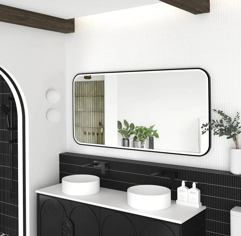 LED Newport Black Metal Frame Mirror 1500(W)x750(H) - FIL Kitchen Bathroom