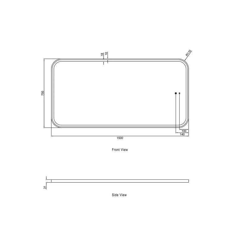 LED Newport Black Metal Frame Mirror 1500(W)x750(H) - FIL Kitchen Bathroom