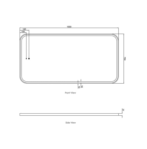 LED Newport White Metal Frame Mirror 1500(W)x750(H)