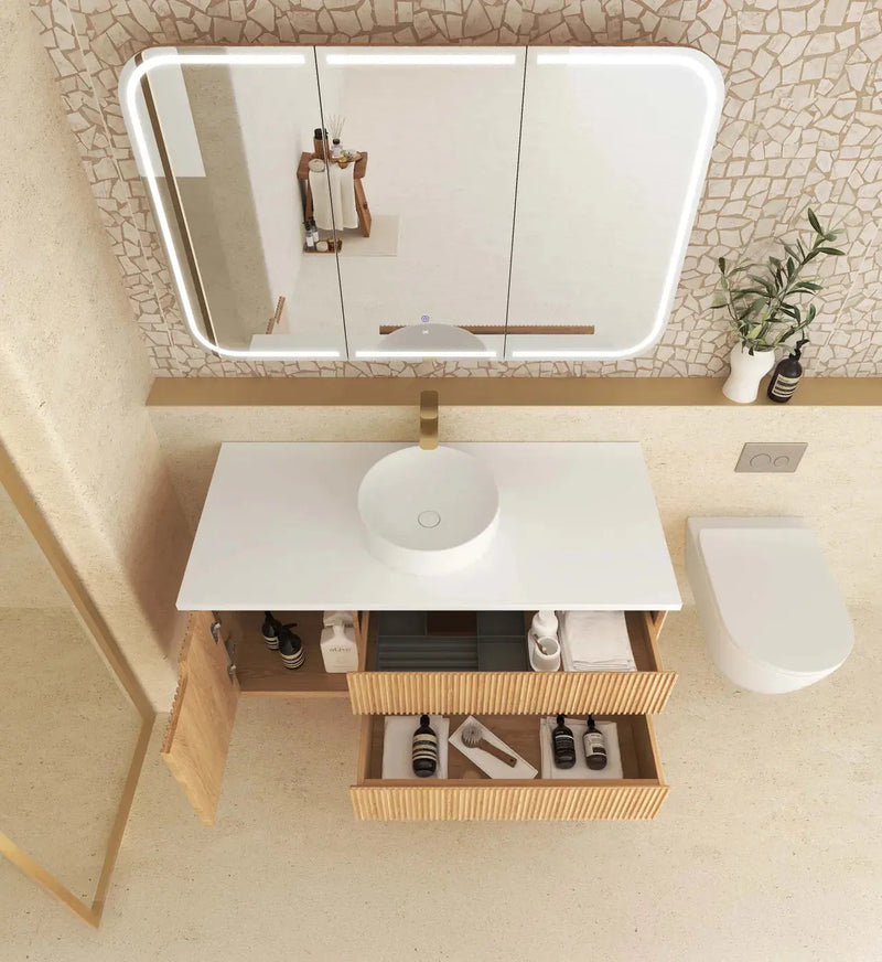 Byron Fluted Woodland Oak Wall Hung Vanity 1200mm - FIL Kitchen Bathroom