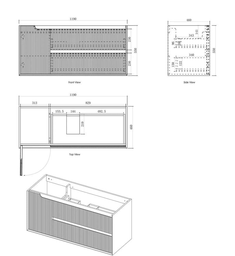 Byron Fluted Woodland Oak Wall Hung Vanity 1200mm - FIL Kitchen Bathroom