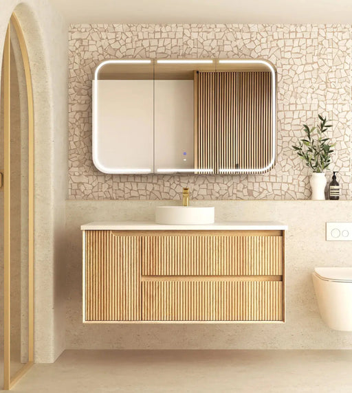 Byron Fluted Woodland Oak Wall Hung Vanity 1200mm - FIL Kitchen Bathroom