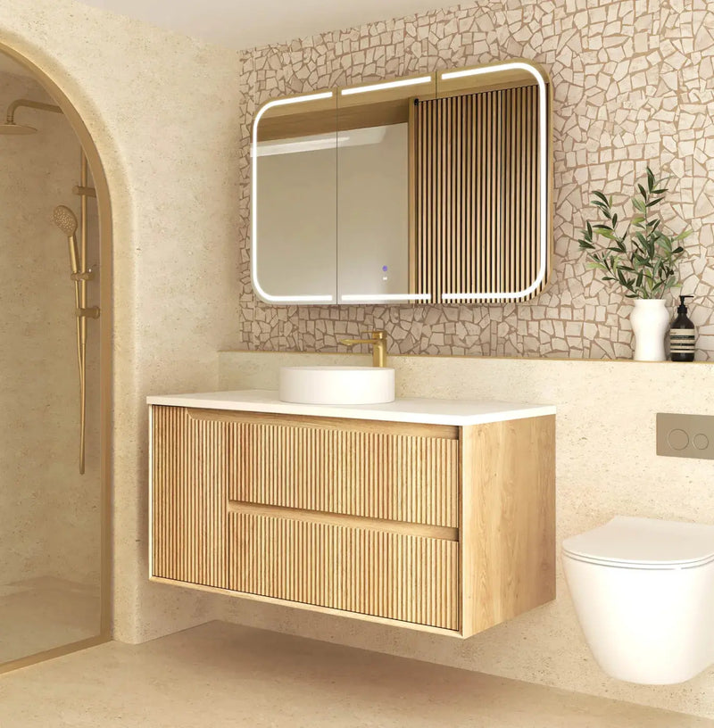 Byron Fluted Woodland Oak Wall Hung Vanity 1200mm - FIL Kitchen Bathroom