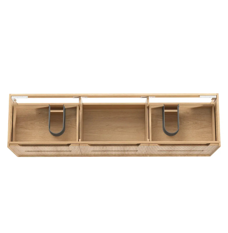 Byron Fluted Woodland Oak Double  Wall Hung Vanity 1800mm - FIL Kitchen Bathroom