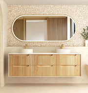 Byron Fluted Woodland Oak Double  Wall Hung Vanity 1800mm - FIL Kitchen Bathroom