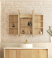 Newport LED Shaving Cabinet Natural Oak 1200(W)x750(H) - FIL Kitchen Bathroom