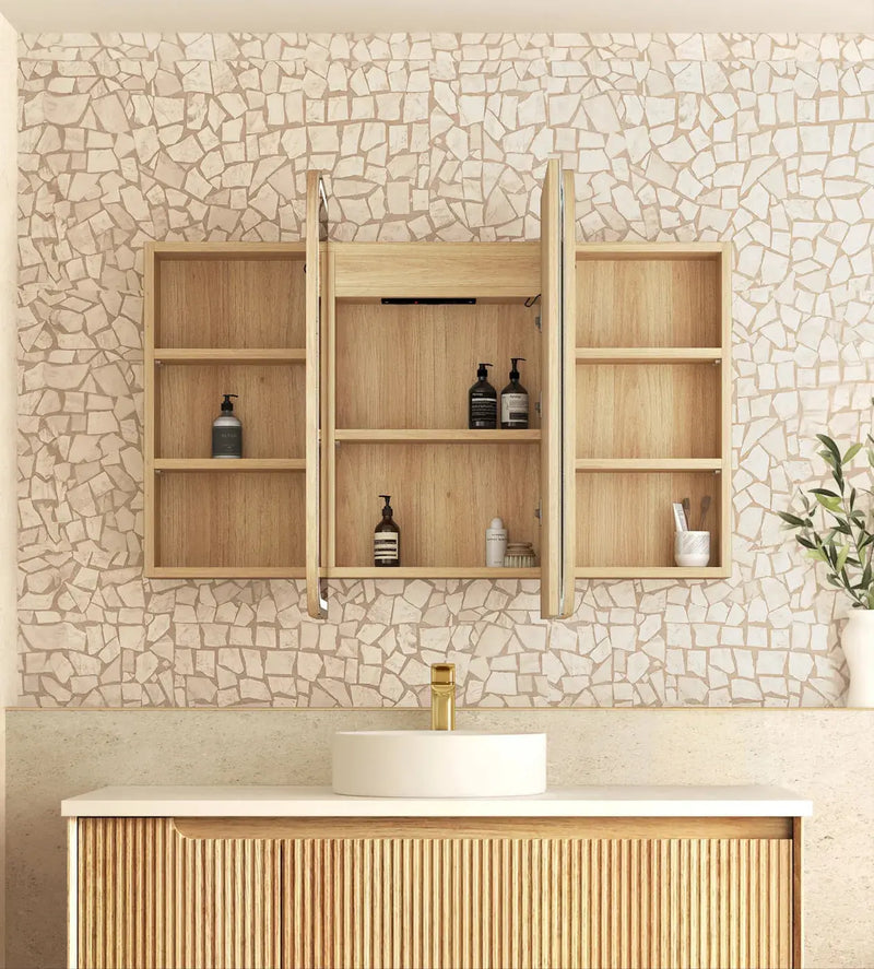 Newport LED Shaving Cabinet Natural Oak 1200(W)x750(H) - FIL Kitchen Bathroom