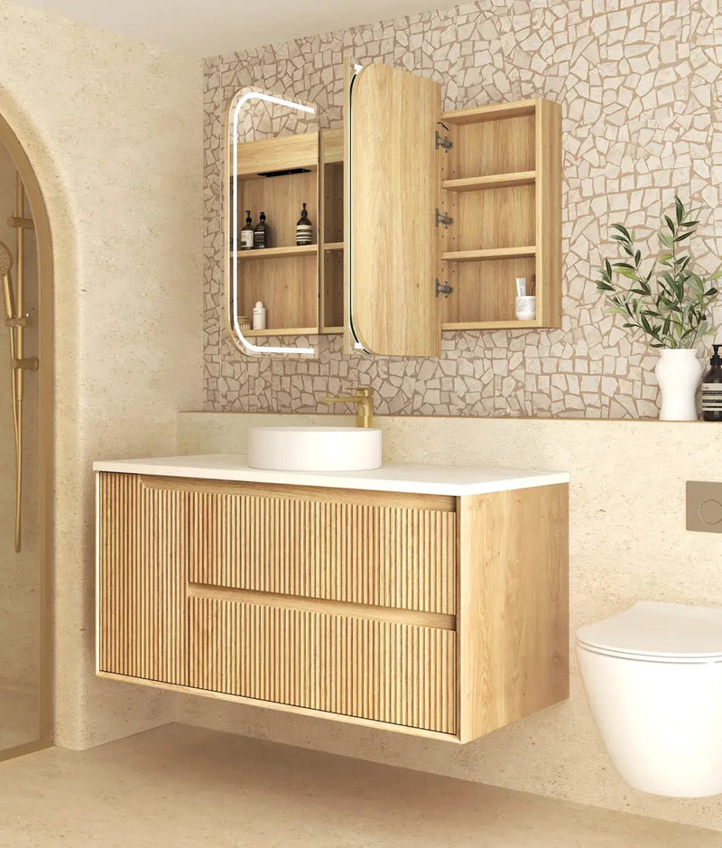Newport LED Shaving Cabinet Natural Oak 1200(W)x750(H) - FIL Kitchen Bathroom