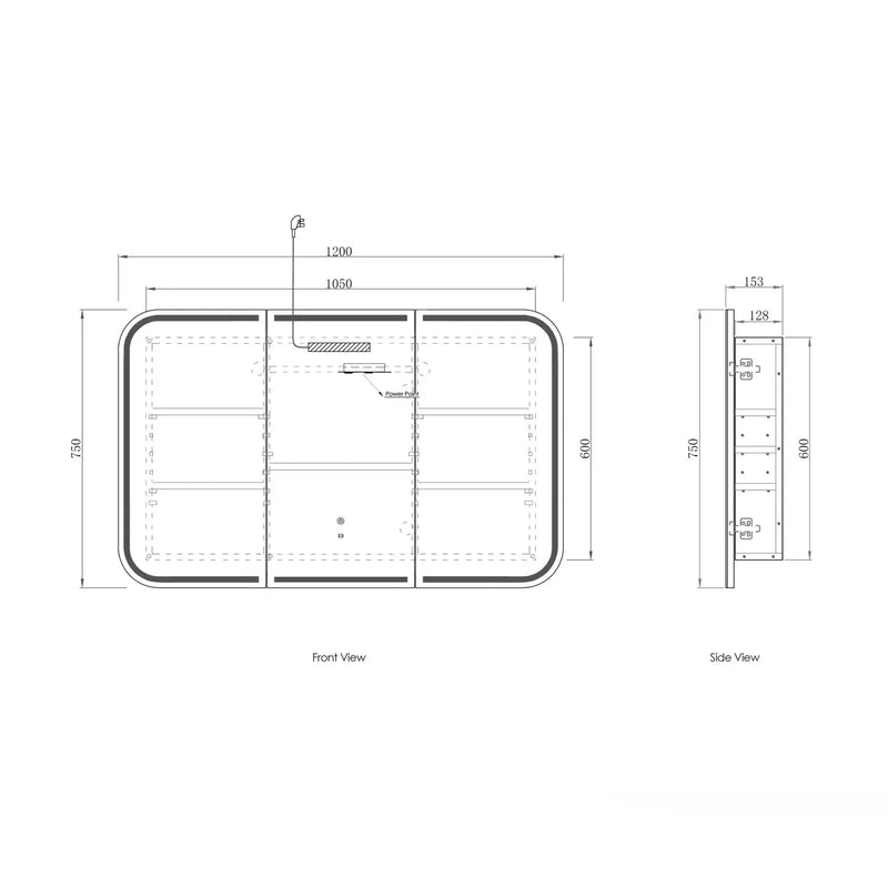Newport LED Shaving Cabinet Black Oak 1200(W)x750(H) - FIL Kitchen Bathroom