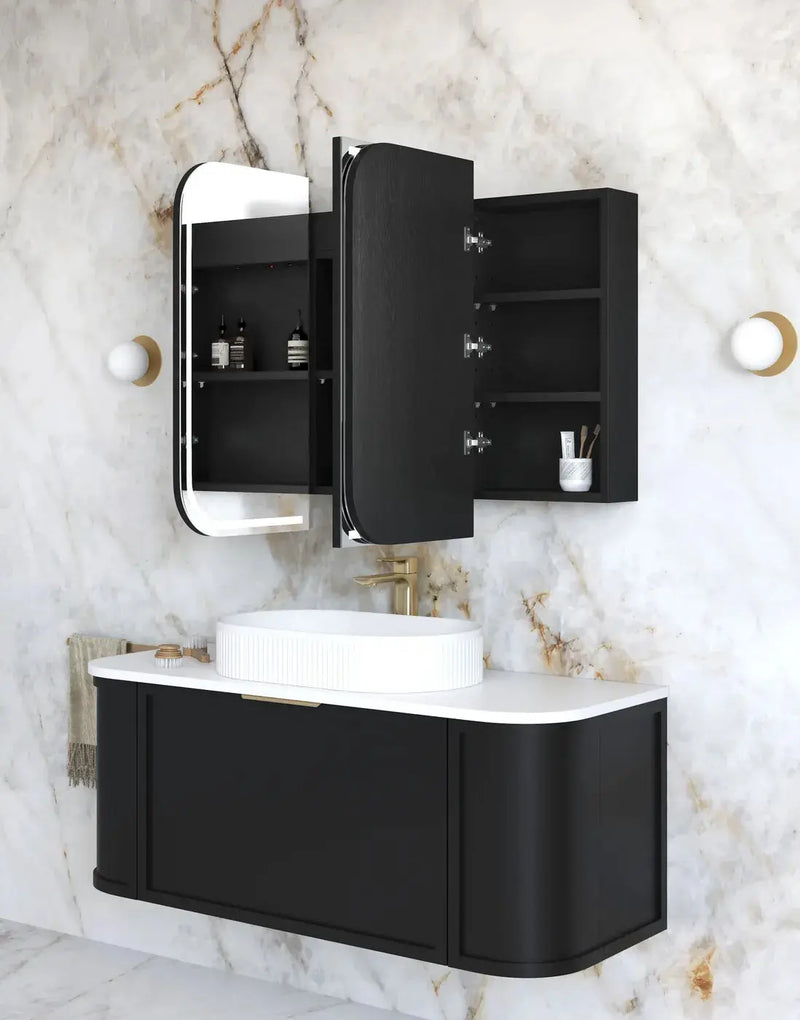 Newport LED Shaving Cabinet Black Oak 1200(W)x750(H) - FIL Kitchen Bathroom