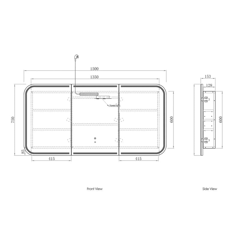Newport LED Shaving Cabinet Black Oak 1500(W)x750(H) - FIL Kitchen Bathroom