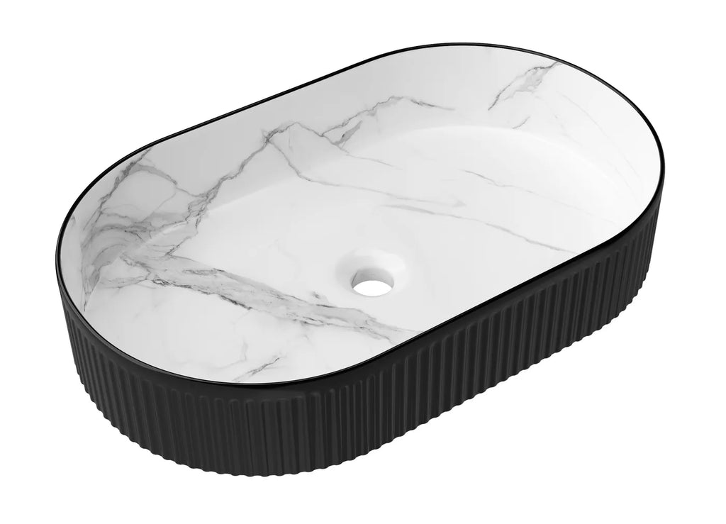 kensington Above Counter Basin Matte Black & Matte White Carrara 560x350x120mm