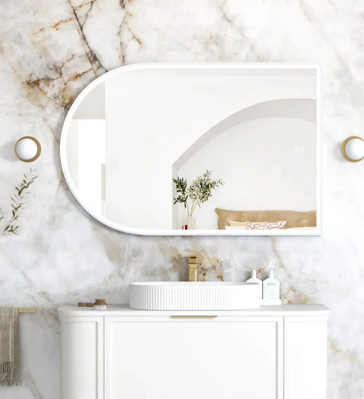 LED Archie White Metal Frame Mirror 1200(H)x800(W) - FIL Kitchen Bathroom