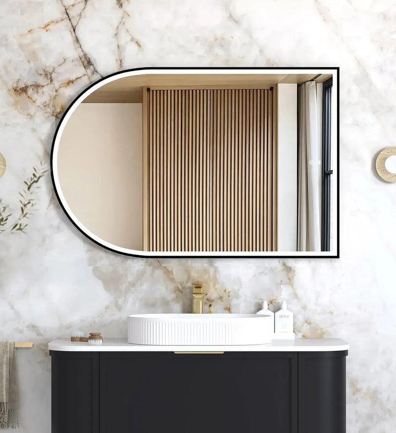 LED Archie Black Metal Frame Mirror 1200(H)x800(W) - FIL Kitchen Bathroom