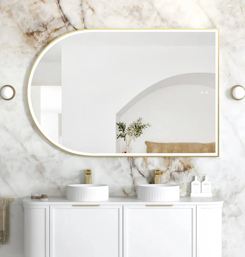 LED Archie Gold Metal Frame Mirror 1500(H)x1000(W) - FIL Kitchen Bathroom