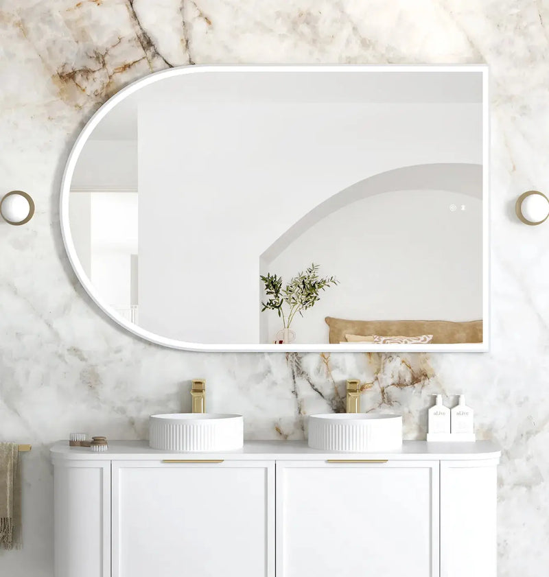 LED Archie White Metal Frame Mirror 1500(H)x1000(W) - FIL Kitchen Bathroom