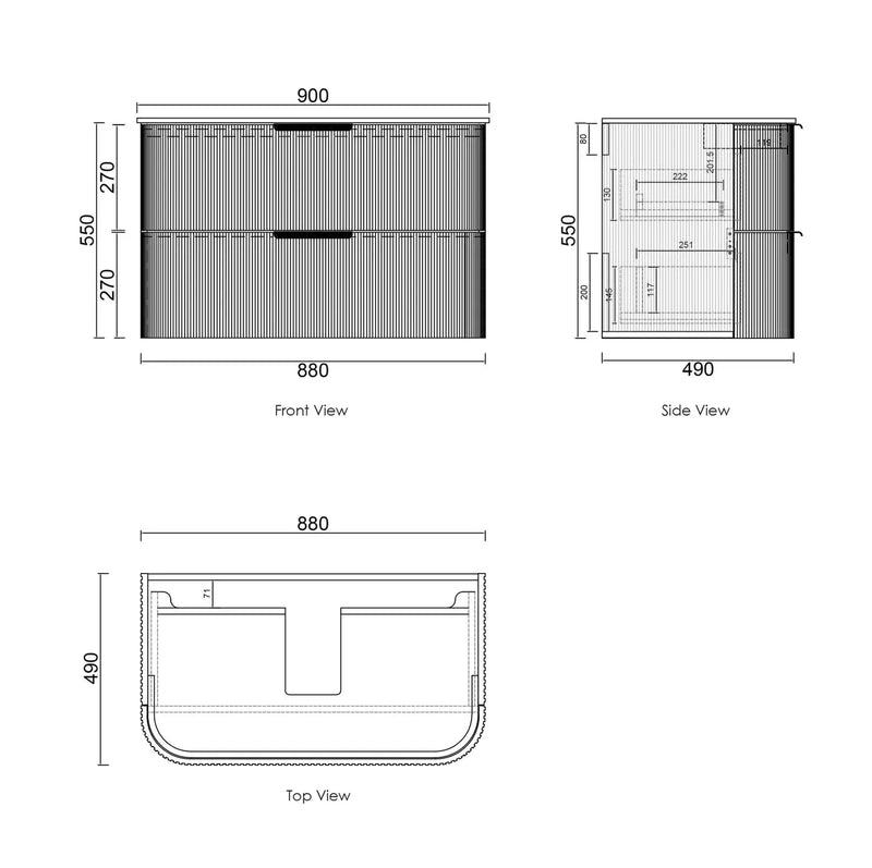 HAVANA Wall Hung Fluted Curve Vanity Sable Walnut Cabinet Only (600MM/750MM/900MM/1200MM/1500MM/1800MM) - FIL Kitchen Bathroom