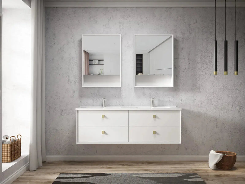 SATIN WHITE BOSTON 1500MM WALL HUNG DOUBLE BASIN VANITY FIL Kitchen Bathroom