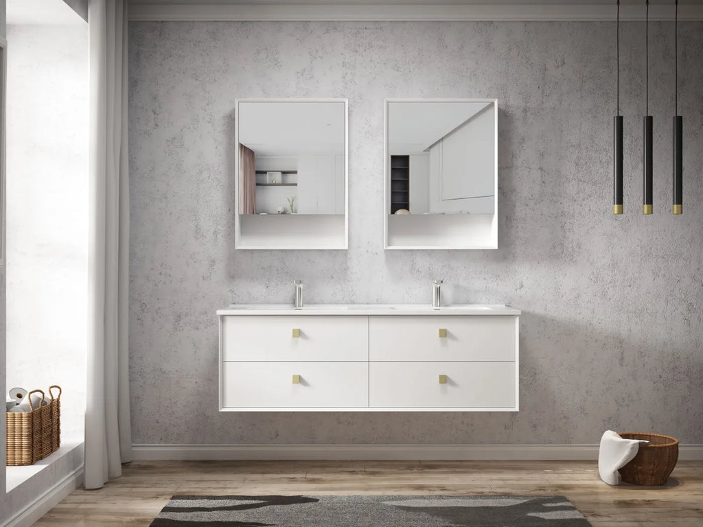 SATIN WHITE BOSTON 1500MM WALL HUNG DOUBLE BASIN VANITY