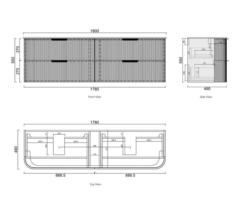 HAVANA Wall Hung Fluted Curve Vanity Sable Walnut Cabinet Only (600MM/750MM/900MM/1200MM/1500MM/1800MM) - FIL Kitchen Bathroom