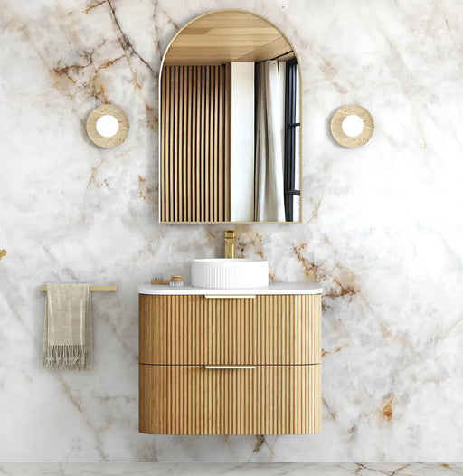 HAVANA Wall Hung Fluted Curve Vanity Woodland Oak Cabinet Only (600MM/750MM/900MM/1200MM/1500MM/1800MM) otti