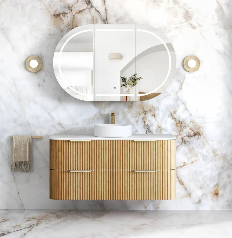 HAVANA Wall Hung Fluted Curve Vanity Woodland Oak Cabinet Only (600MM/750MM/900MM/1200MM/1500MM/1800MM)