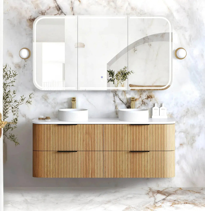 HAVANA Wall Hung Fluted Curve Vanity Woodland Oak Cabinet Only (600MM/750MM/900MM/1200MM/1500MM/1800MM)