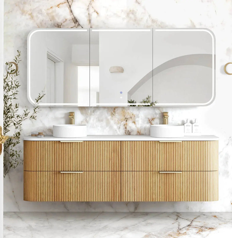 HAVANA Wall Hung Fluted Curve Vanity Woodland Oak Cabinet Only (600MM/750MM/900MM/1200MM/1500MM/1800MM)