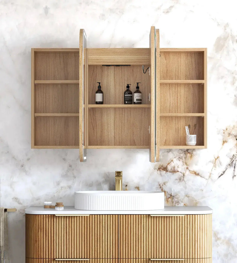 LED Newport 1200(W)x750(H) Woodland Oak Shaving Cabinet - Premium Edition