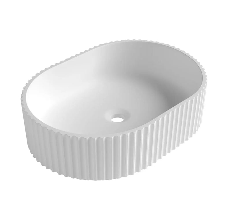 Otti Havana Oval Fluted Solid Surface 480x345x140 Matte White Basin NF (SBF4834)