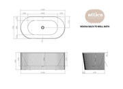 Attica Noosa Fluted 1500 BTW Multi-fit Bath with Overflow otti