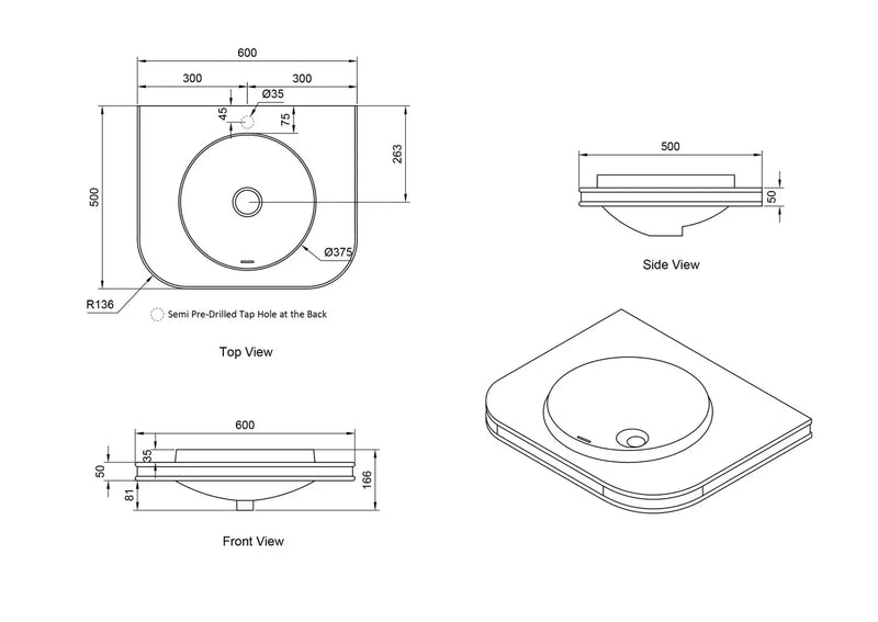 Havana English Edge Matte White with Round Basin Top otti
