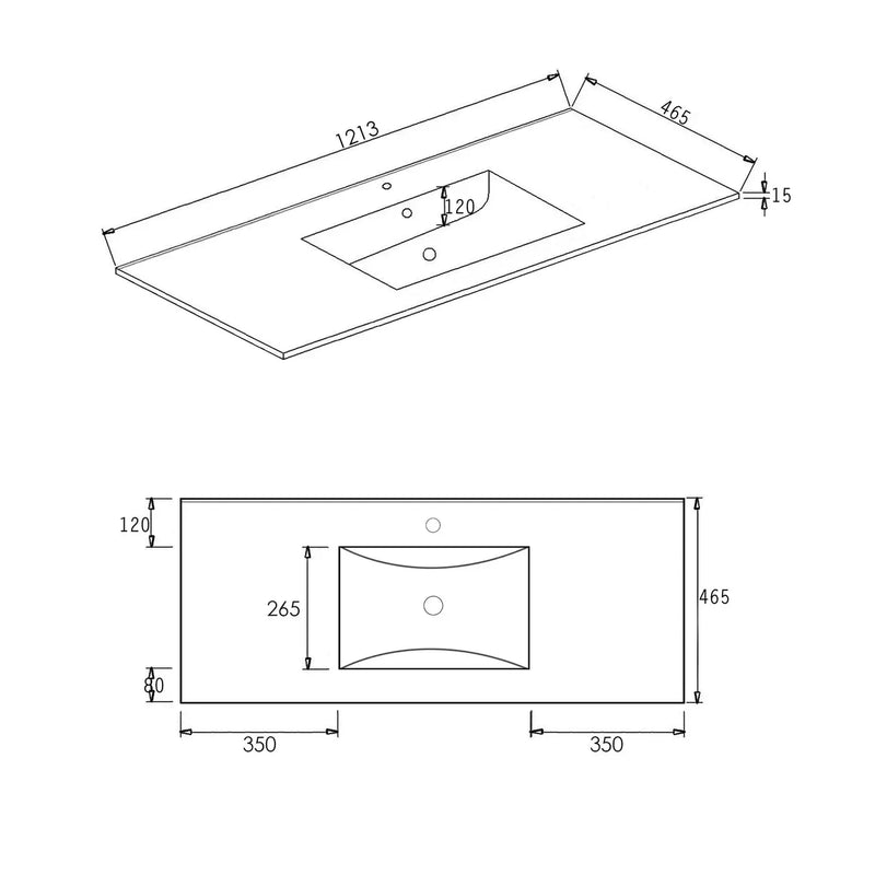 SlimLine Ceramic Top  Single Bowl with Overflow 600mm/750mm/900mm/1200mm - FIL Kitchen Bathroom