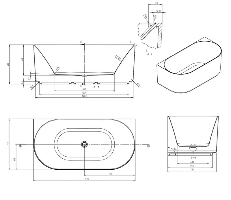 Attica Celine BTW Multi-fit Bath with Overflow otti