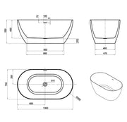 Attica Manolo 1300/1400 Gloss White Bath with Overflow otti