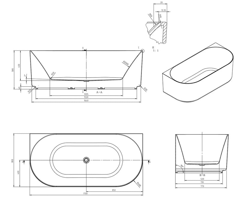 Attica Celine BTW Multi-fit Bath with Overflow otti