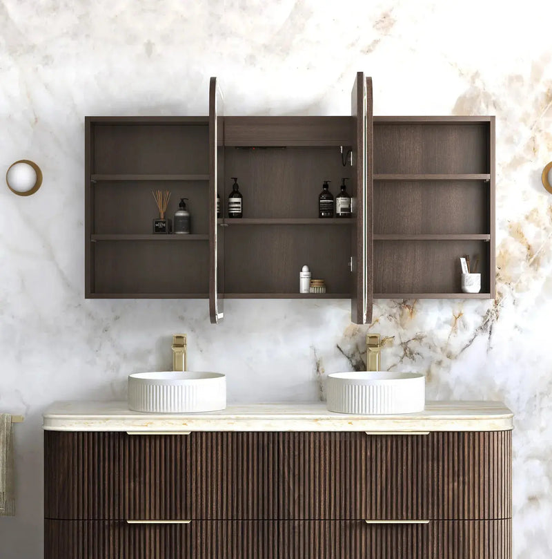 LED Newport 1500(W)x750(H) Sable Walnut Shaving Cabinet - Premium Edition otti