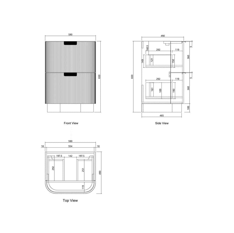 Havana Fluted Woodland Oak Floorstanding Curve Vanity (600/750/900/1200/1500MM) otti