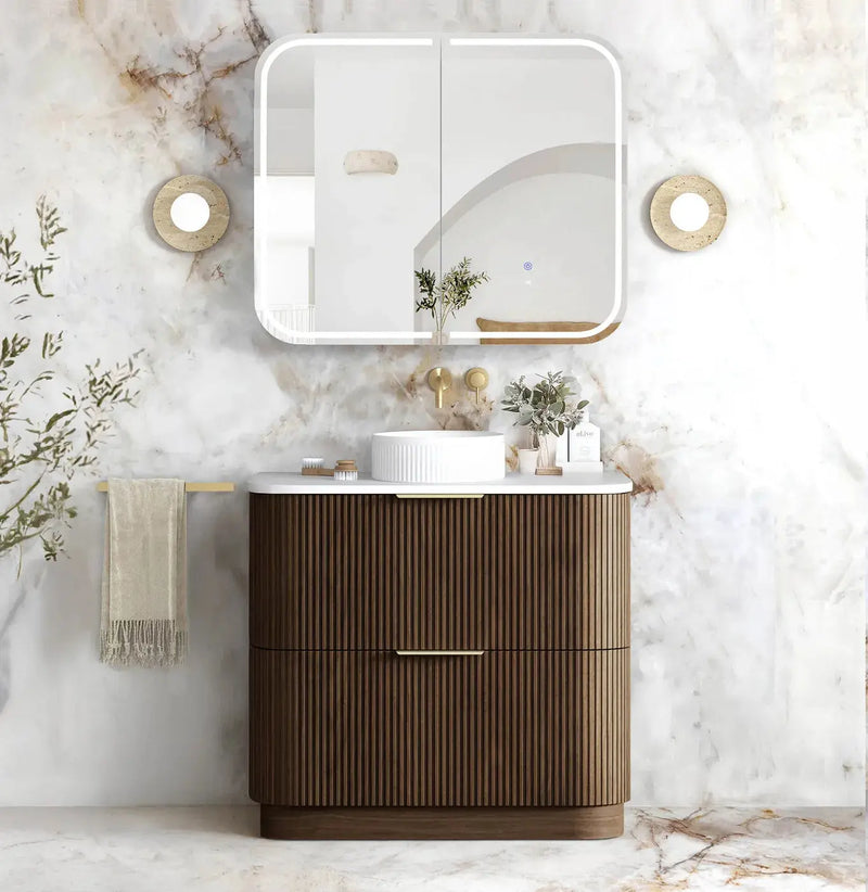 Havana Fluted Sable Walnut Floorstanding Curve Vanity otti