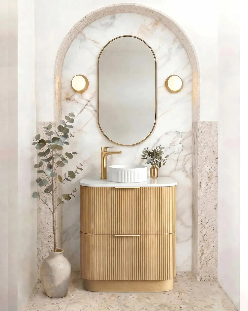 Havana Fluted Woodland Oak Floorstanding Curve Vanity (600/750/900/1200/1500MM) otti