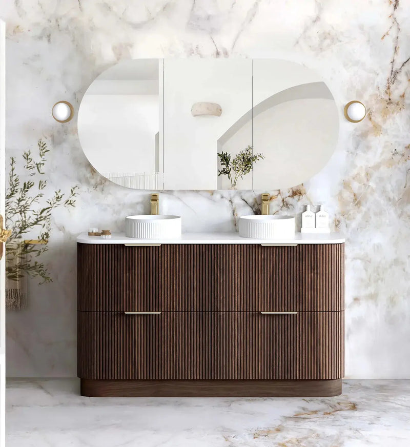 Havana Fluted Sable Walnut Floorstanding Curve Vanity otti