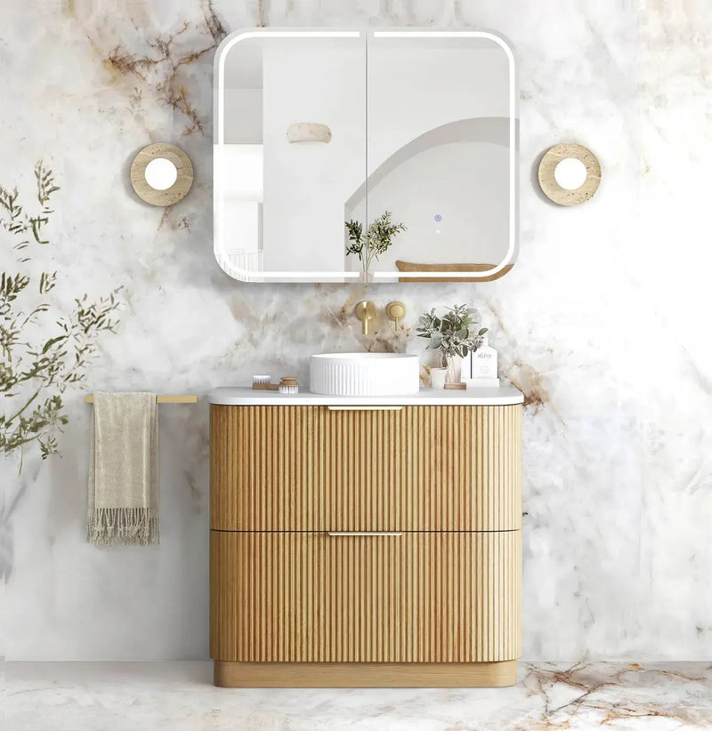 Havana Fluted Woodland Oak Floorstanding Curve Vanity (600/750/900/1200/1500MM) otti